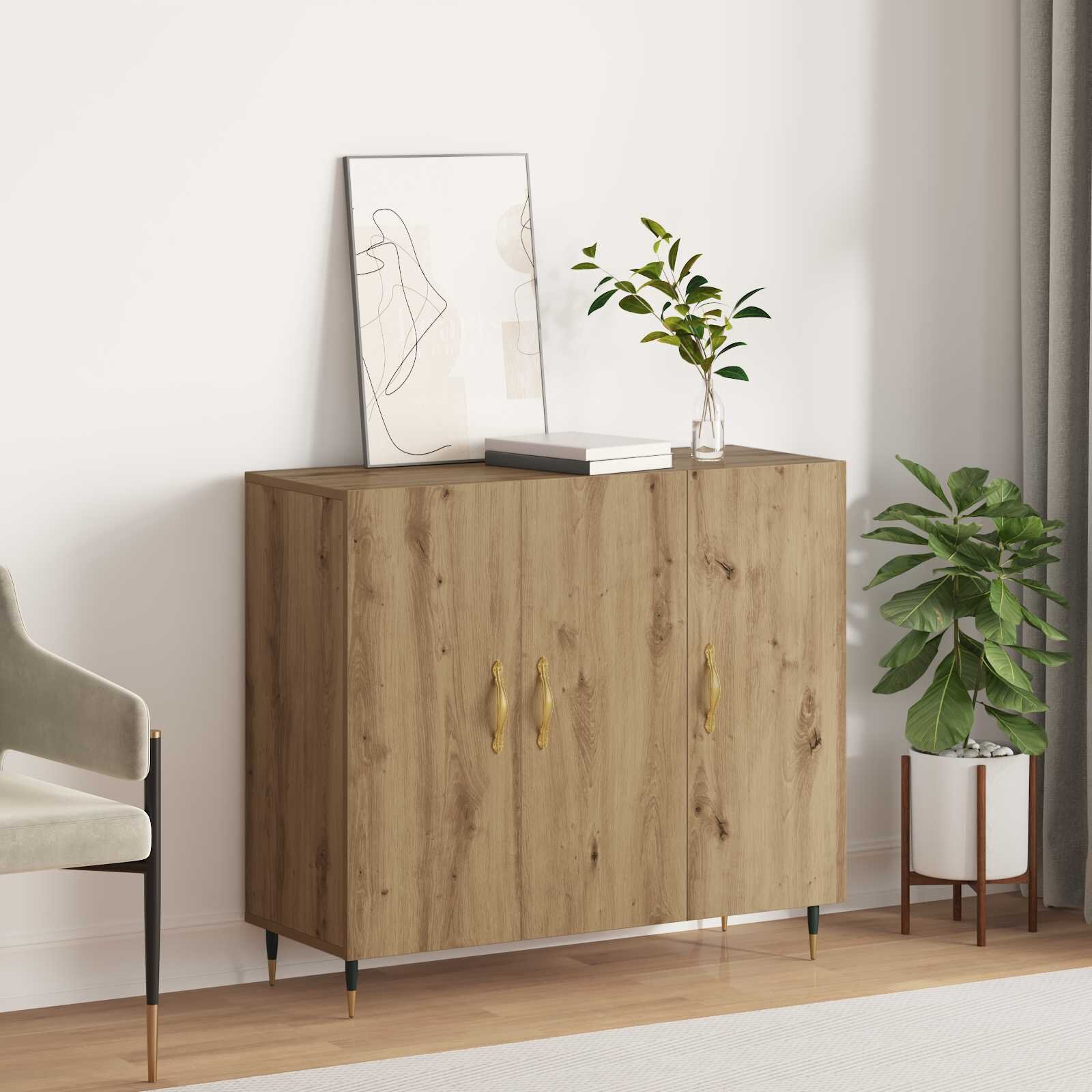 vidaXL Служебен шкаф Дъб 90 x 34 x 80 см Инженерна дървесина