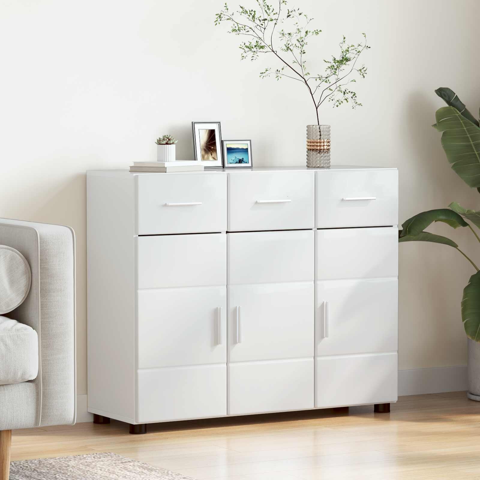 vidaXL Служебен шкаф FLORIN 885 x 305 x 73 см Лъскаво бяло
