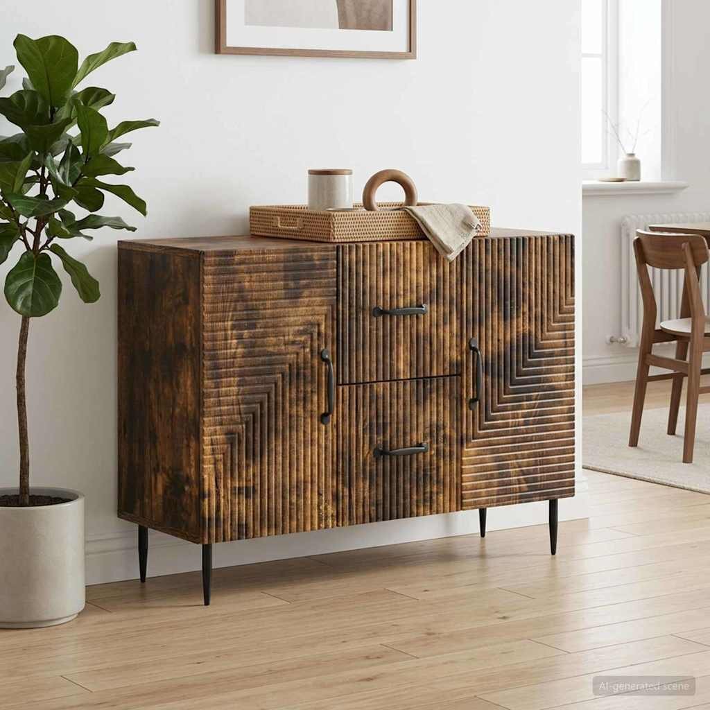 vidaXL Служебен шкаф Опушен дъб 89 x 345 x 60 см Инженерна дървесина