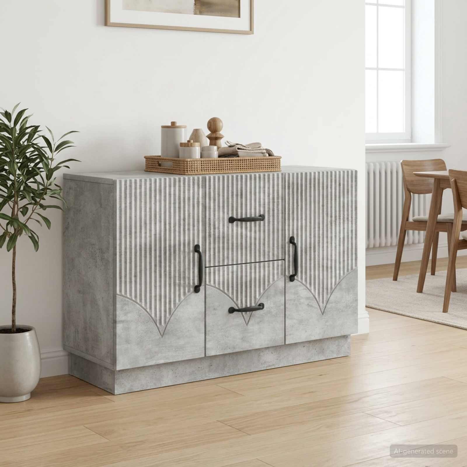 vidaXL Служебен шкаф с чекмедже Бетонно сиво 89 x 345 x 57 см