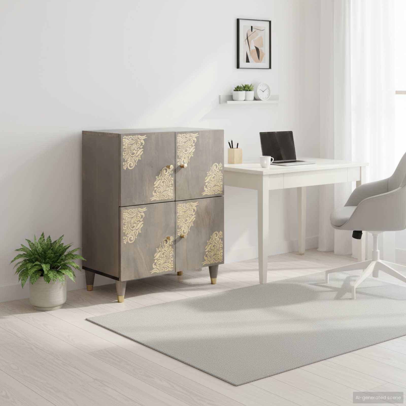 vidaXL Служебен шкаф с рафт с врата Сив и златен 60 x 33 x 75 cm