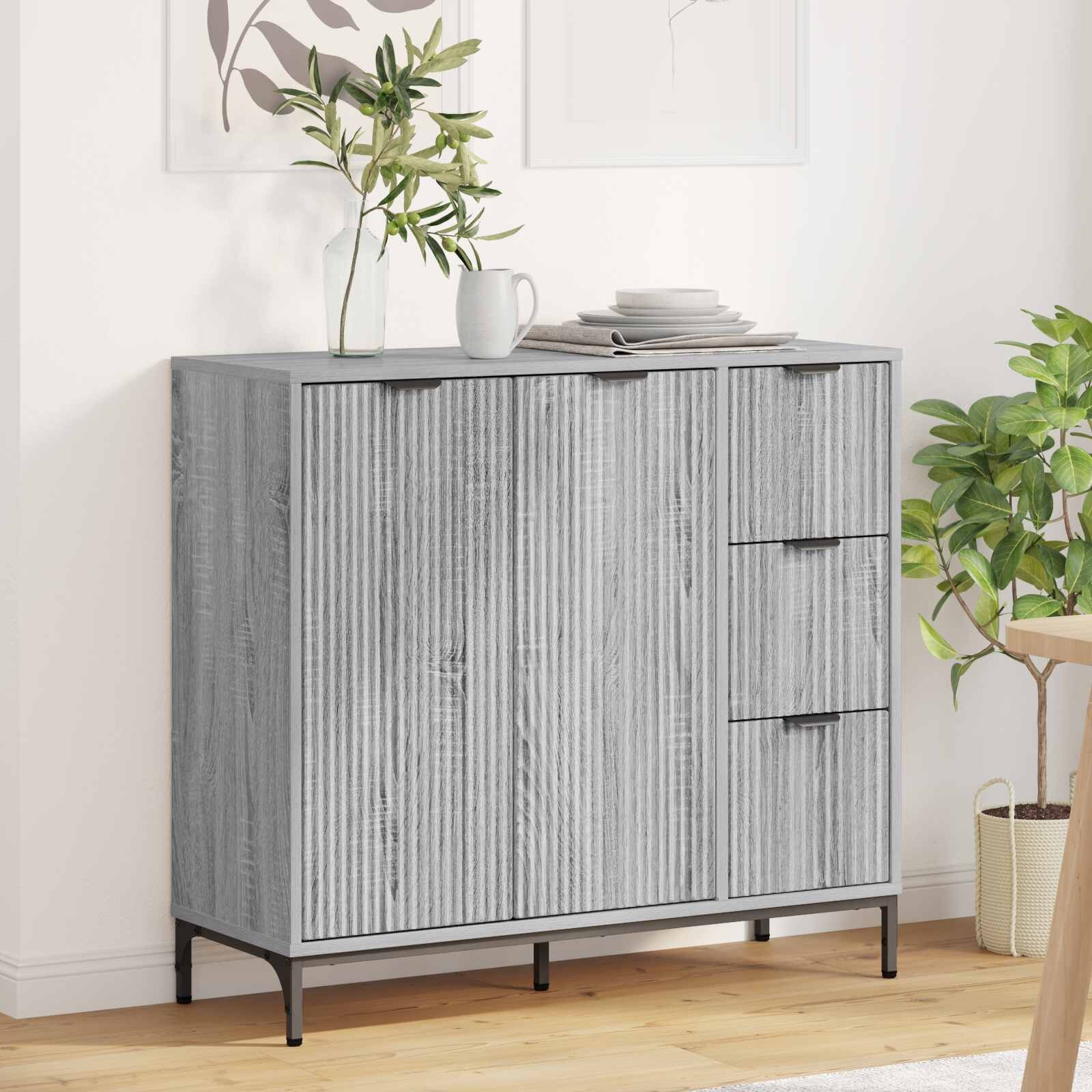 vidaXL Служебен шкаф Сив Сонома 895 x 33 x 82 см Инженерна дървесина