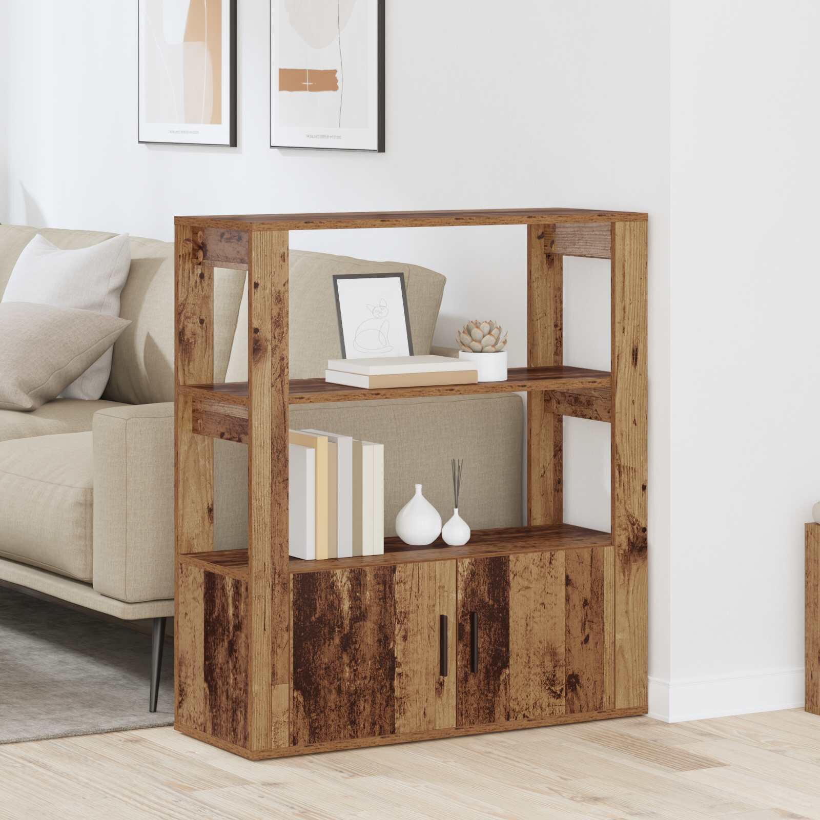 vidaXL Служебен шкаф Старо дърво 30 x 80 x 90 см Инженерна дървесина