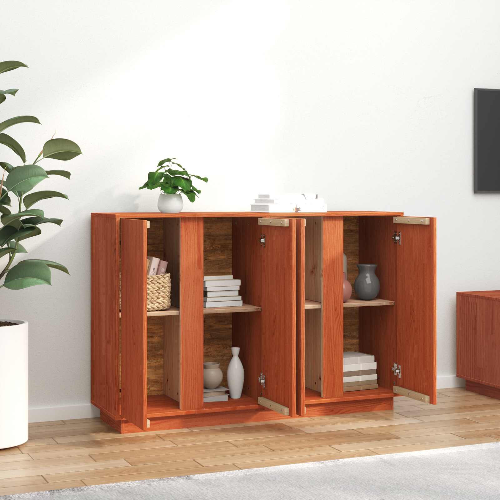 vidaXL Служебен шкаф Восъчен Кафяв 120 x 35 x 80 см Масивна боровина