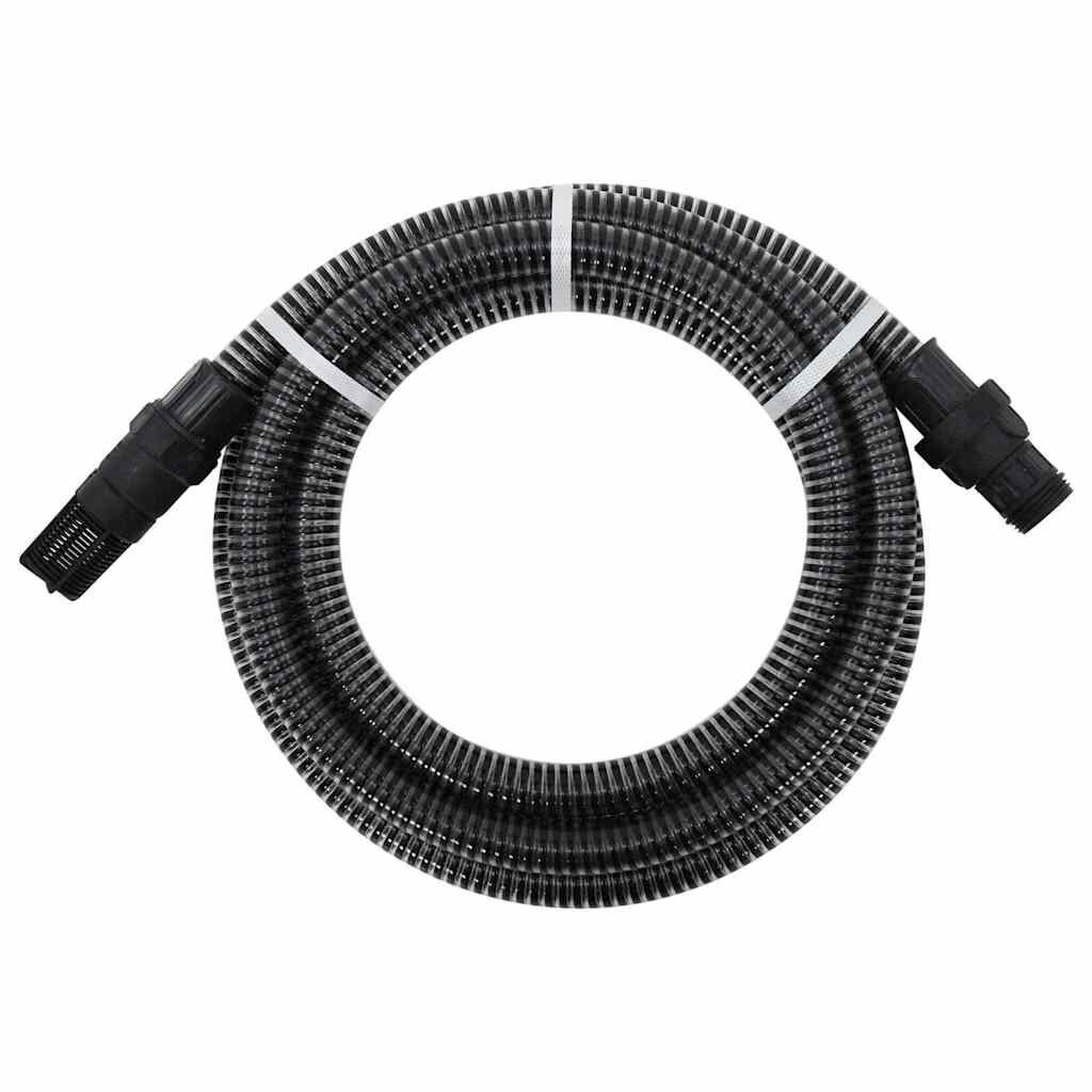 vidaXL Смукателен маркуч с PVC конектори черен 1" 10 м PVC
