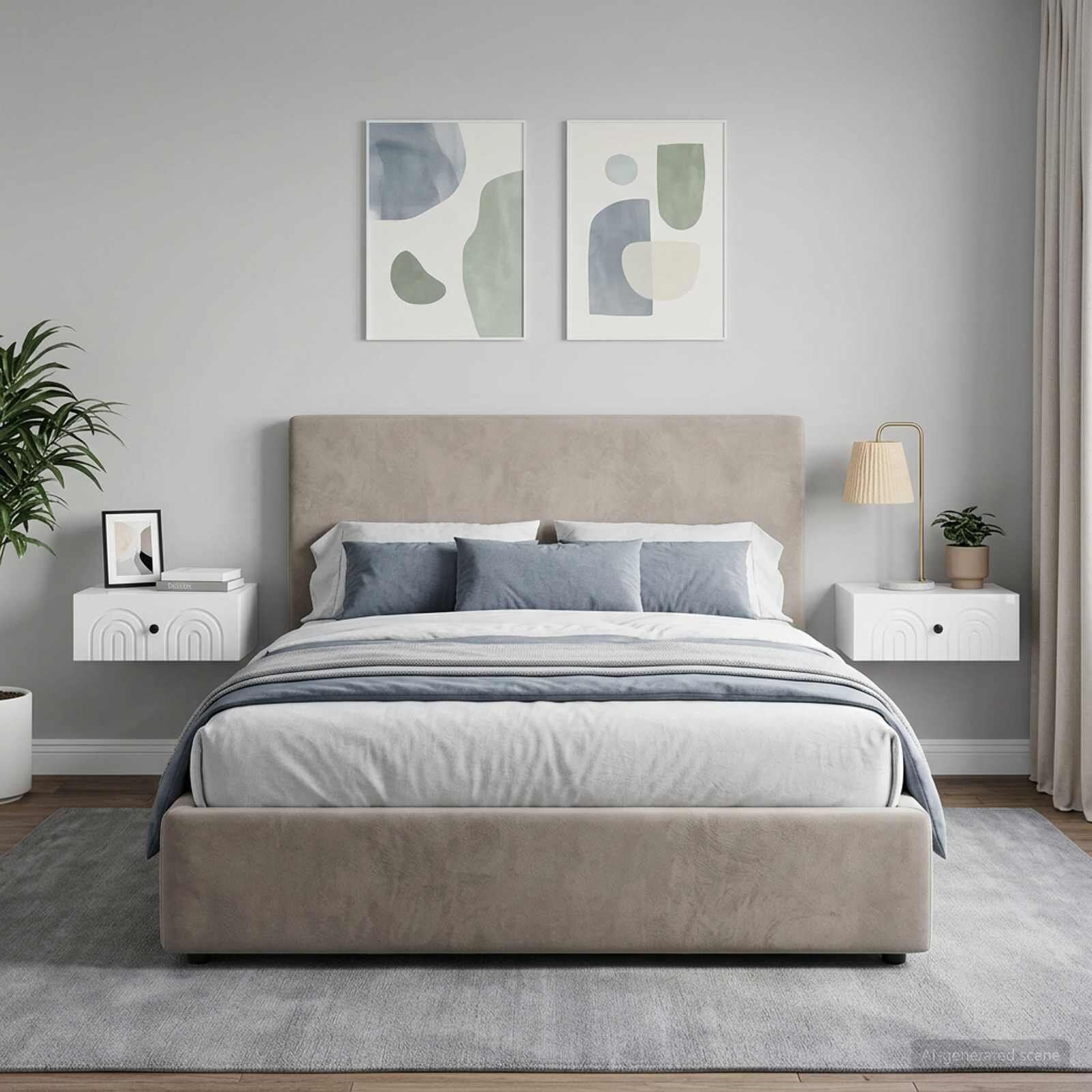 vidaXL Спален шкаф с монтаж на стена 2 бр. Бял гланц 49 x 345 x 20 см