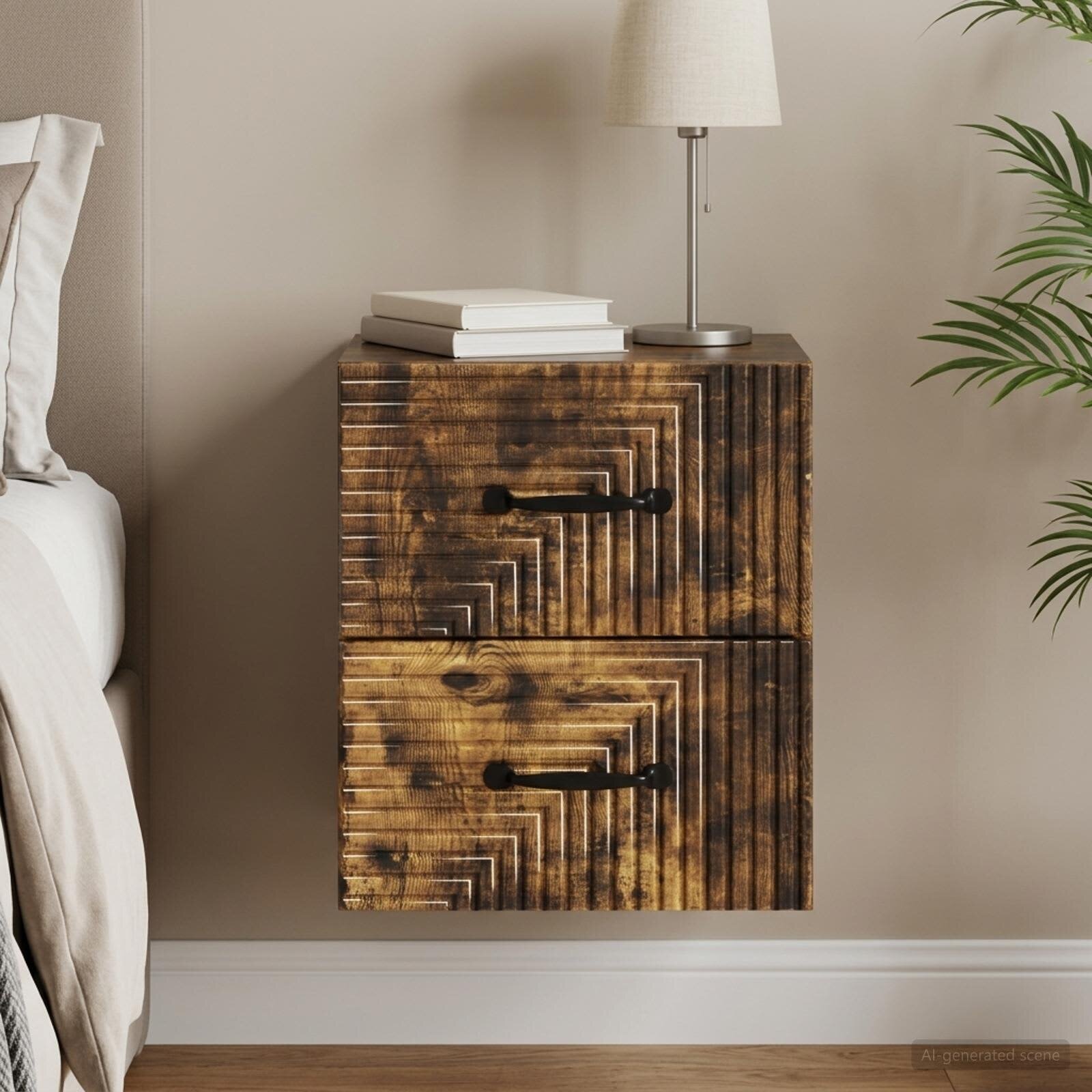 vidaXL Спален шкаф с монтаж на стена Опушен дъб 345 x 33 x 40 см
