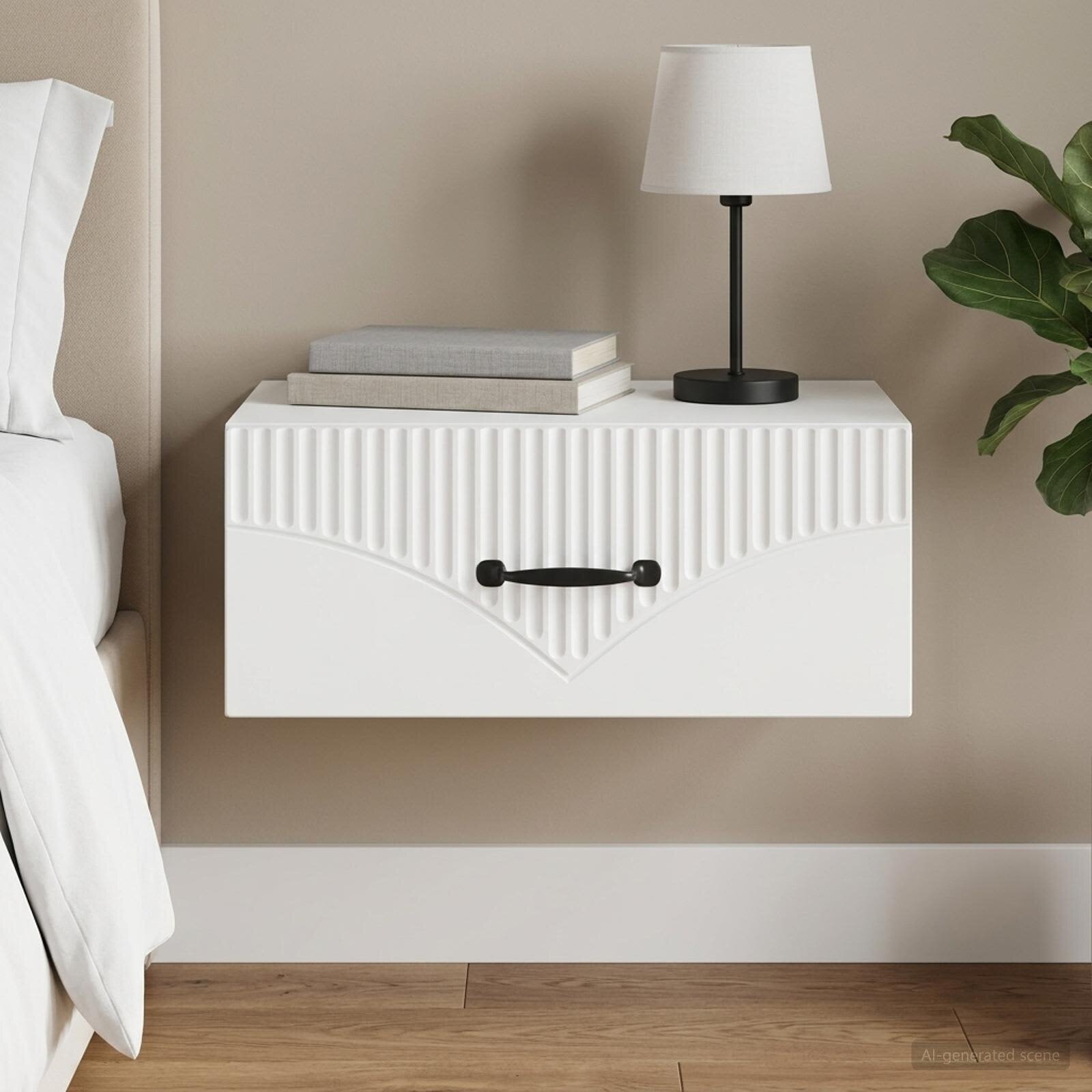 vidaXL Спален шкаф с монтаж на стена с чекмедже Бяло 49 x 345 x 20 см