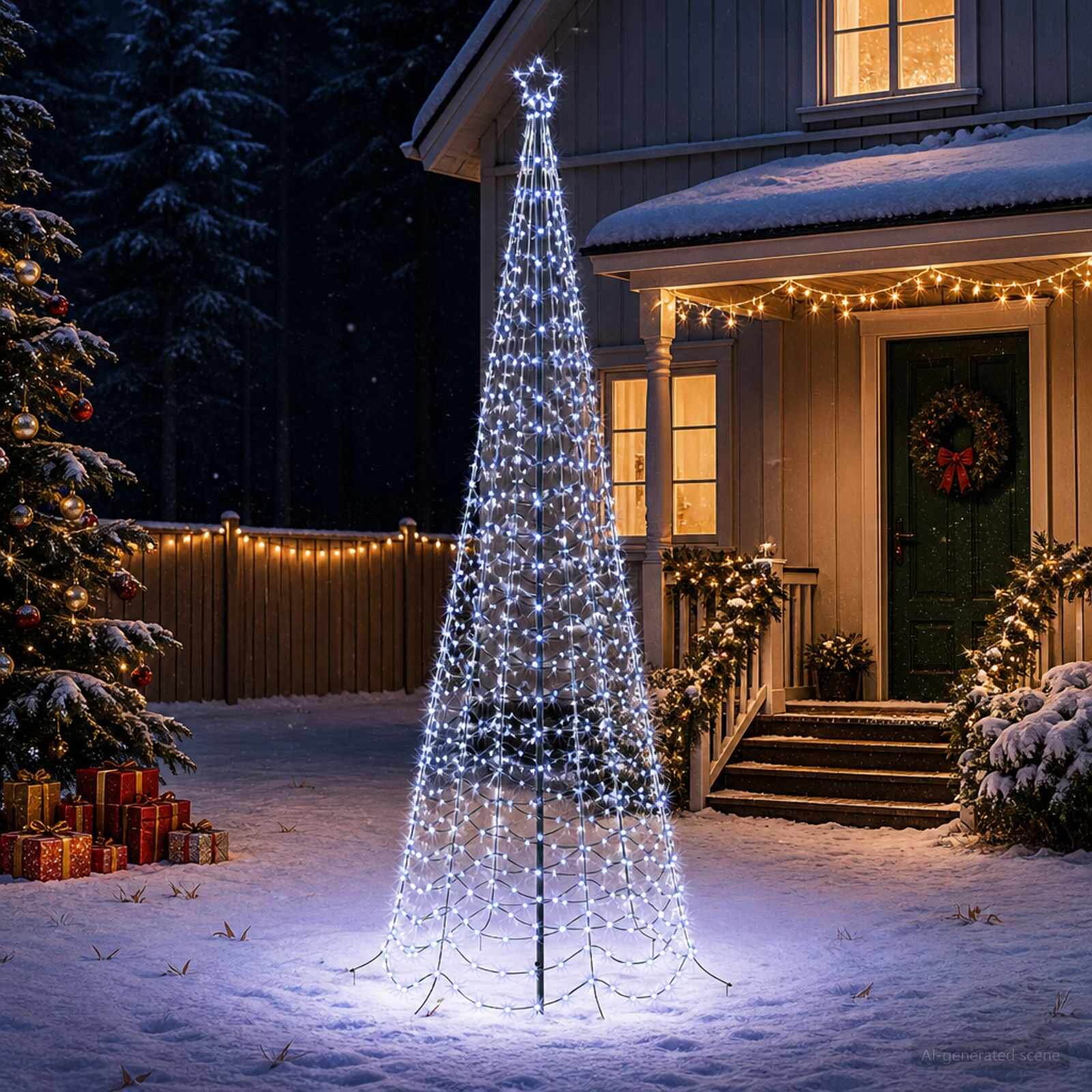 vidaXL Спирална коледна елха с LED светлини и колче EKENAS 300 см