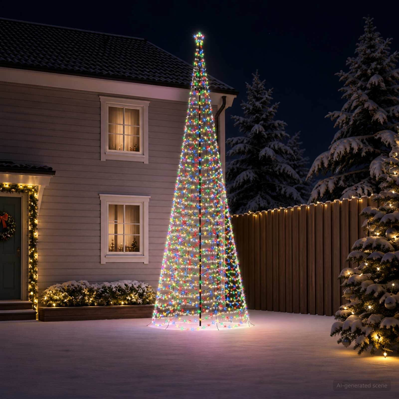 vidaXL Спирална коледна елха с LED светлини и колче EKENAS 400 см