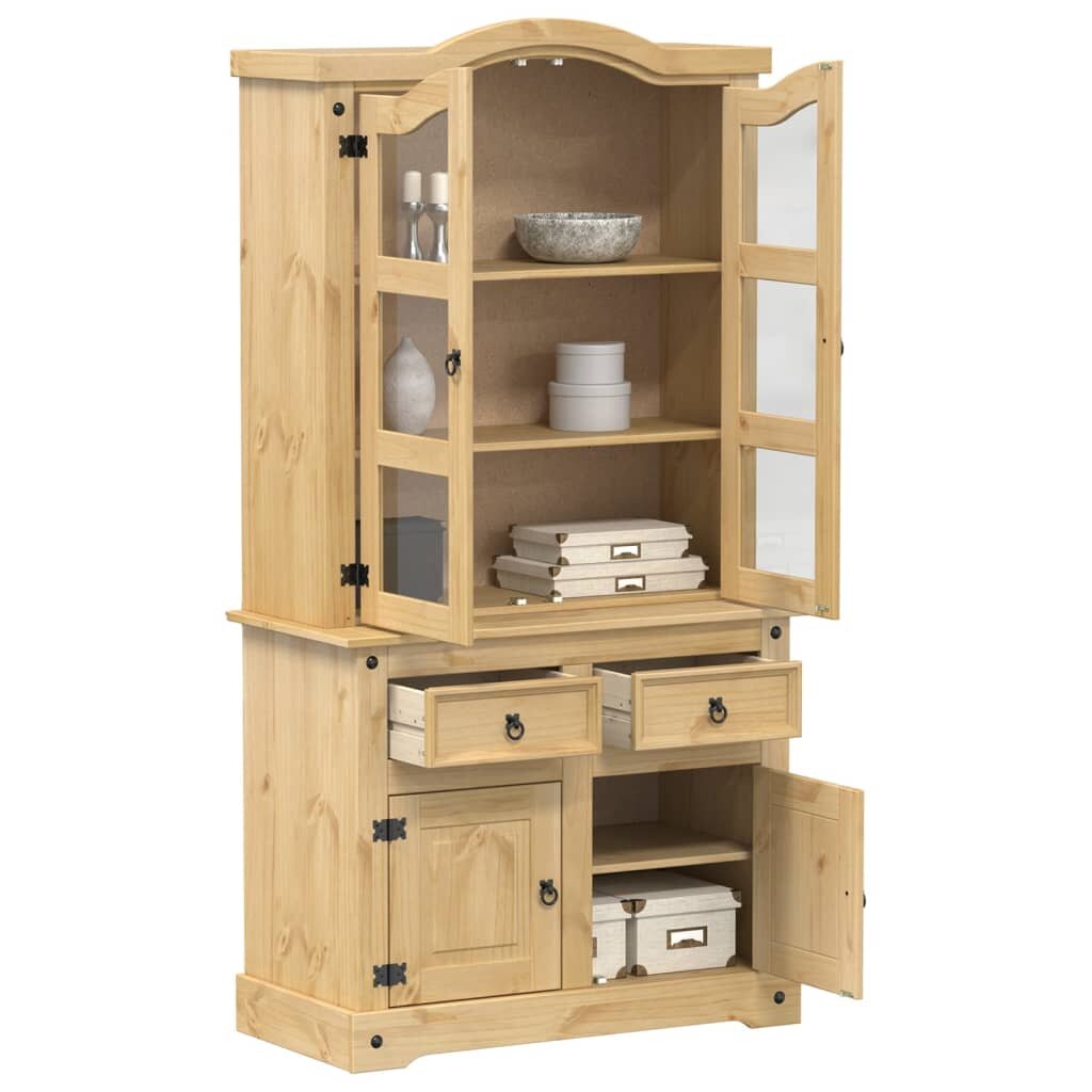 vidaXL Стъклен шкаф витрина Corona 100x485x179 см бор масив