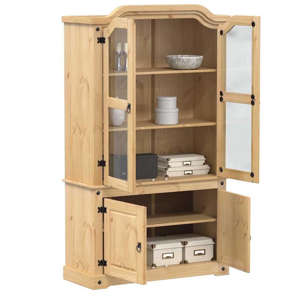 vidaXL Стъклен шкаф витрина Corona 1035x42x180 см бор масив