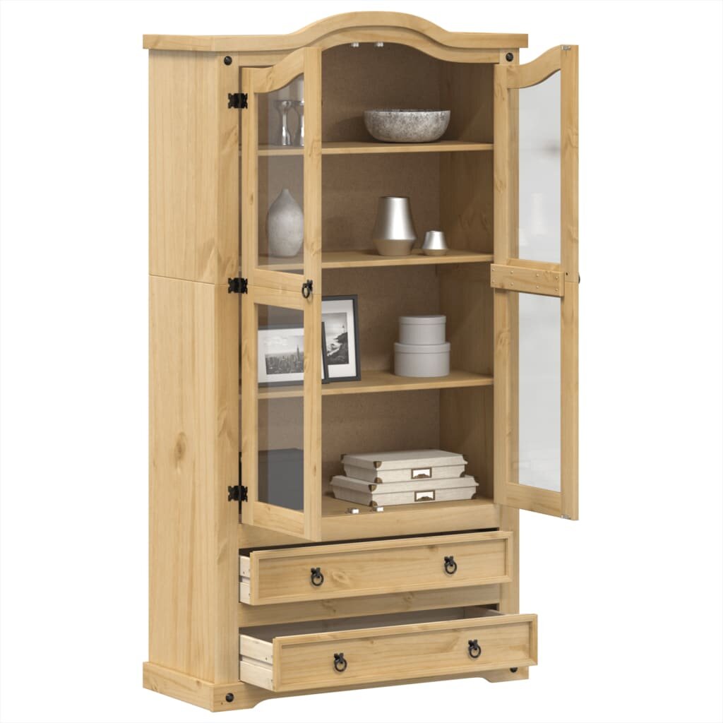 vidaXL Стъклен шкаф витрина Corona 99x43x187 см бор масив