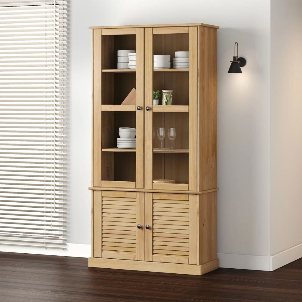 vidaXL Стъклен шкаф витрина VIGO 85x35x170 см бор масив