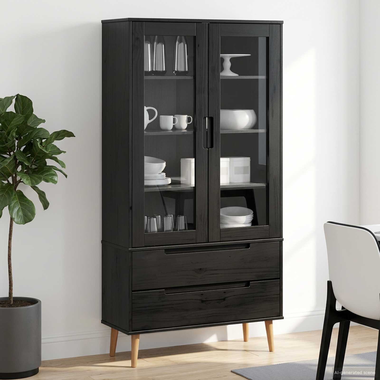 vidaXL Стъклена витрина MOLDE 90 x 35 x 175 см Черно
