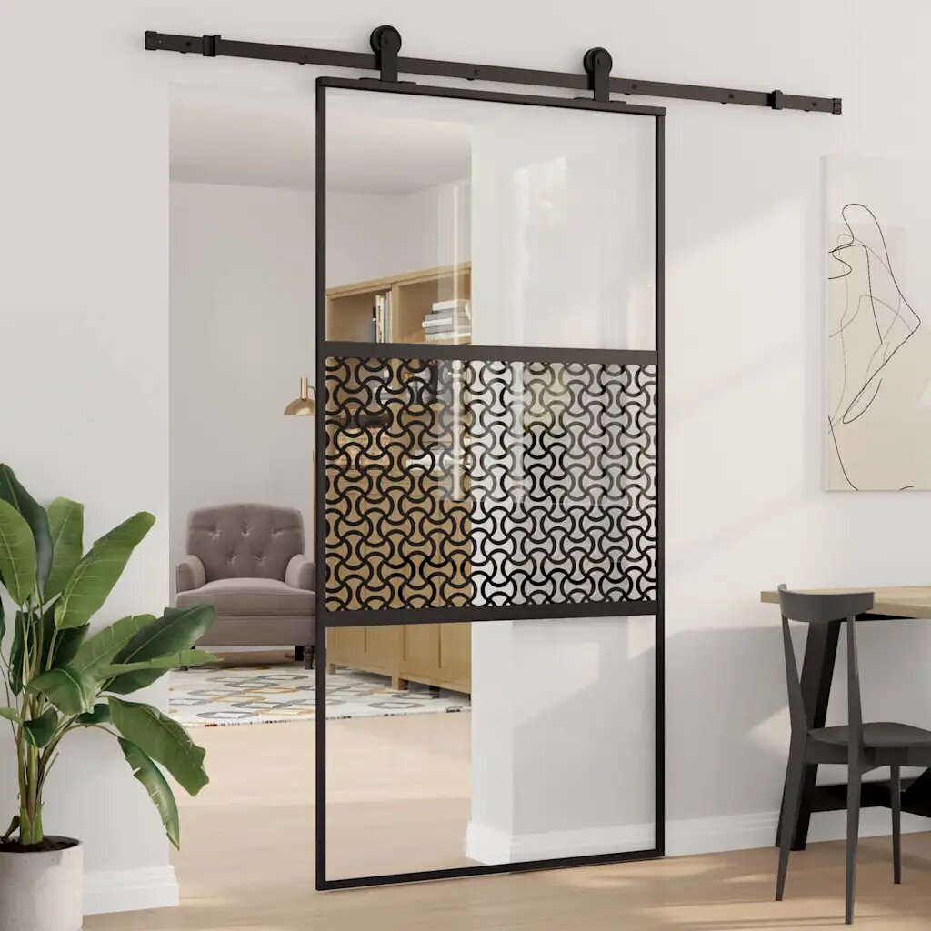 vidaXL Стъклена врата 1025 x 2 x 205 см Алуминий Черно