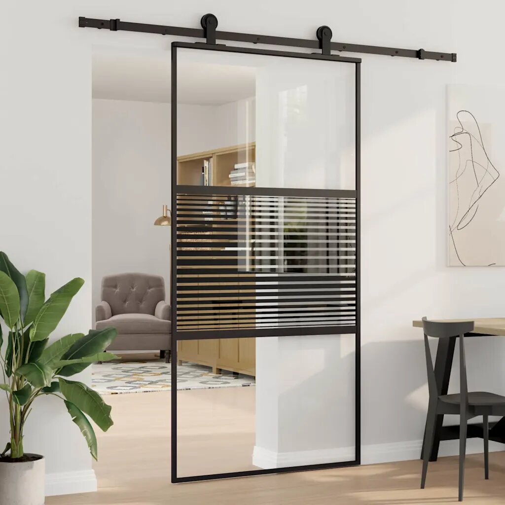 vidaXL Стъклена врата 1025 x 2 x 205 см Алуминий Черно