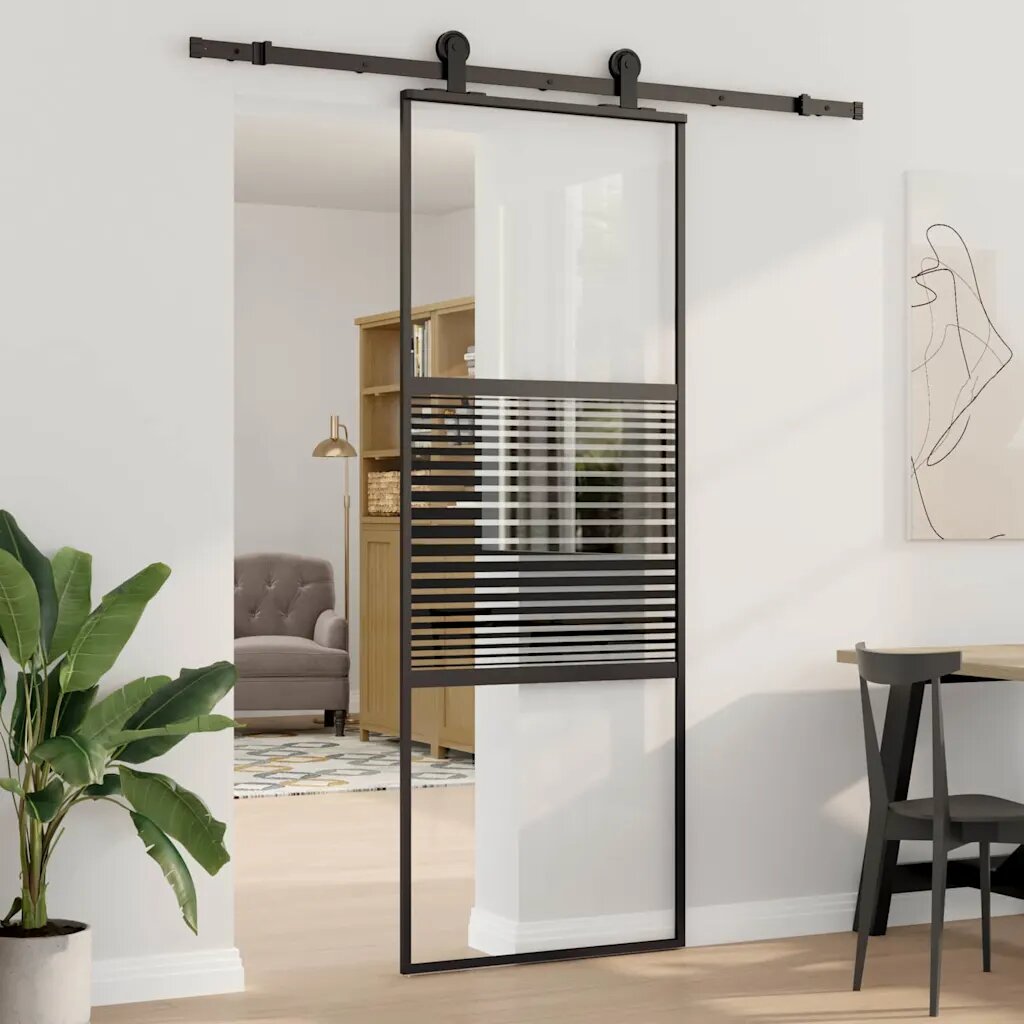 vidaXL Стъклена врата 76 x 2 x 205 см Алуминий Черно