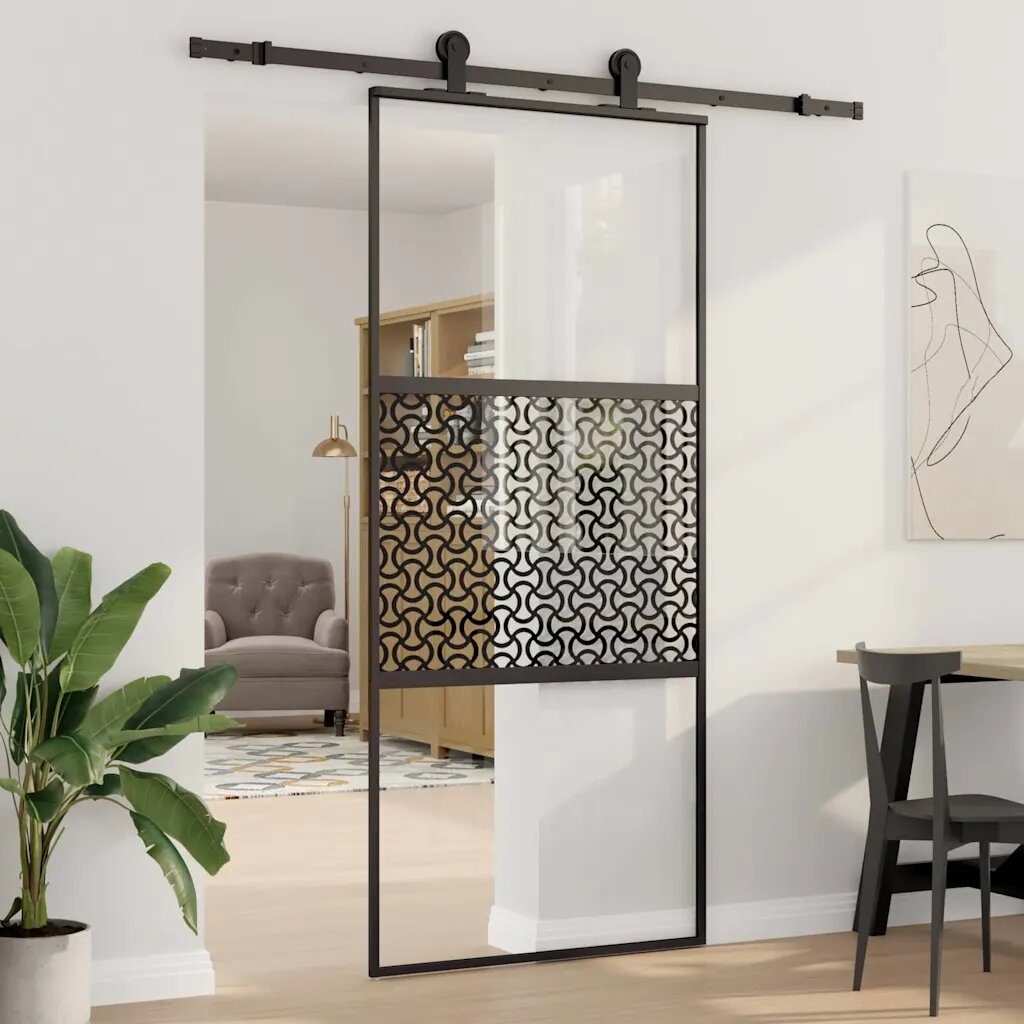 vidaXL Стъклена врата 90 x 2 x 205 см Алуминий Черно