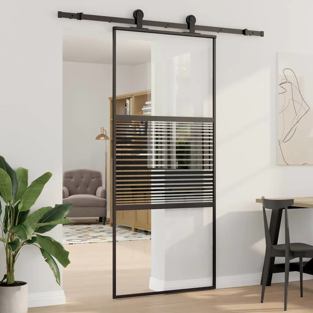 vidaXL Стъклена врата 90 x 2 x 205 см Алуминий Черно