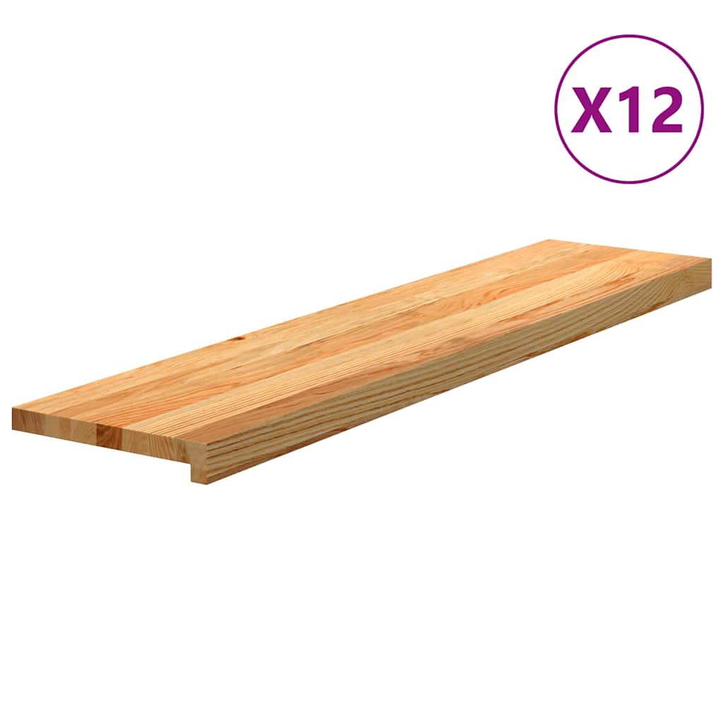 vidaXL Стълбищни стъпала 12 бр светлокафяви 110x25x2 см дъб масив