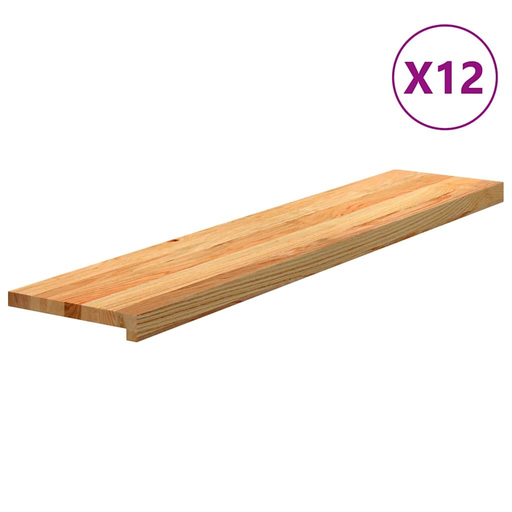 vidaXL Стълбищни стъпала 12 бр светлокафяви 120x25x2 см дъб масив