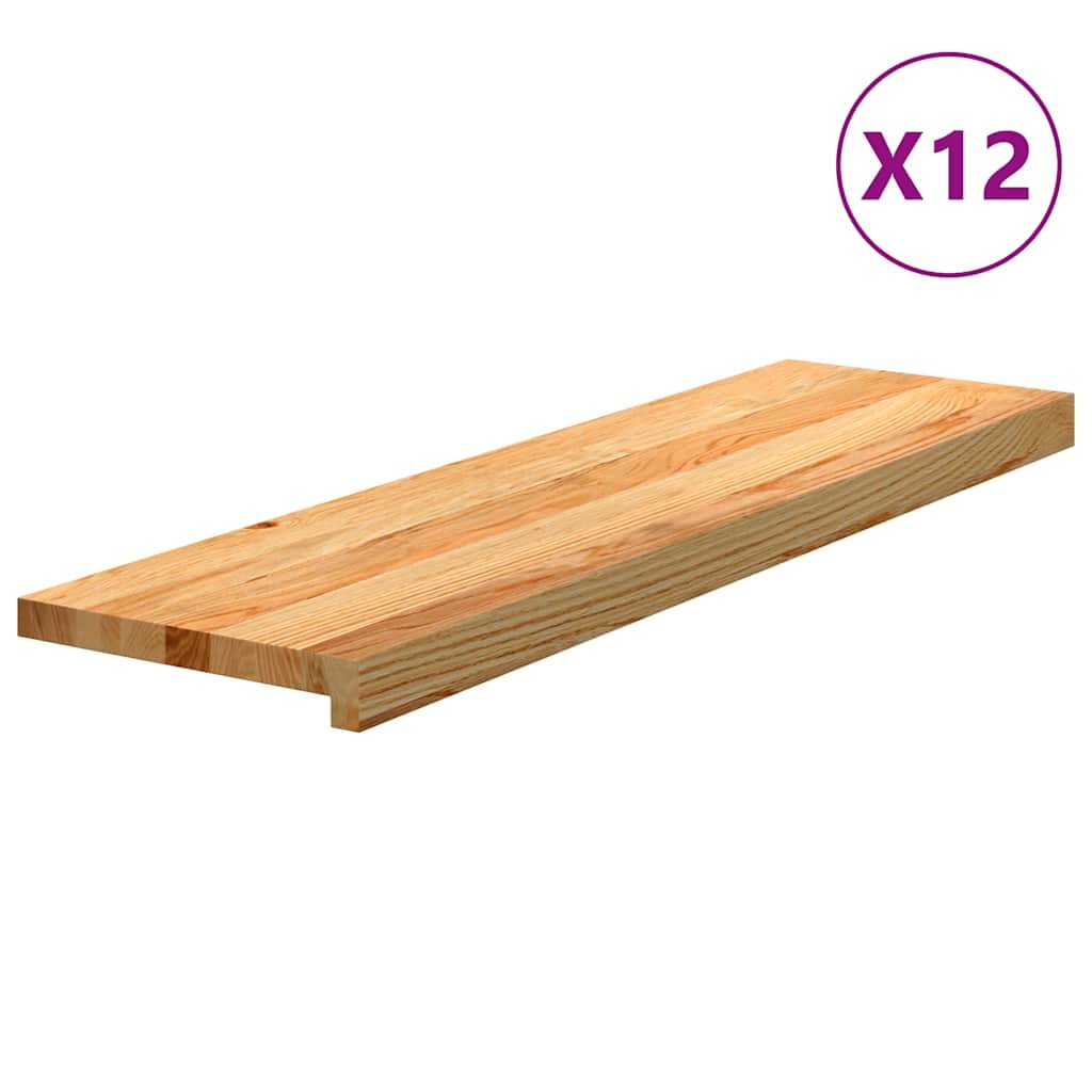 vidaXL Стълбищни стъпала 12 бр светлокафяви 90x30x2 см дъб масив