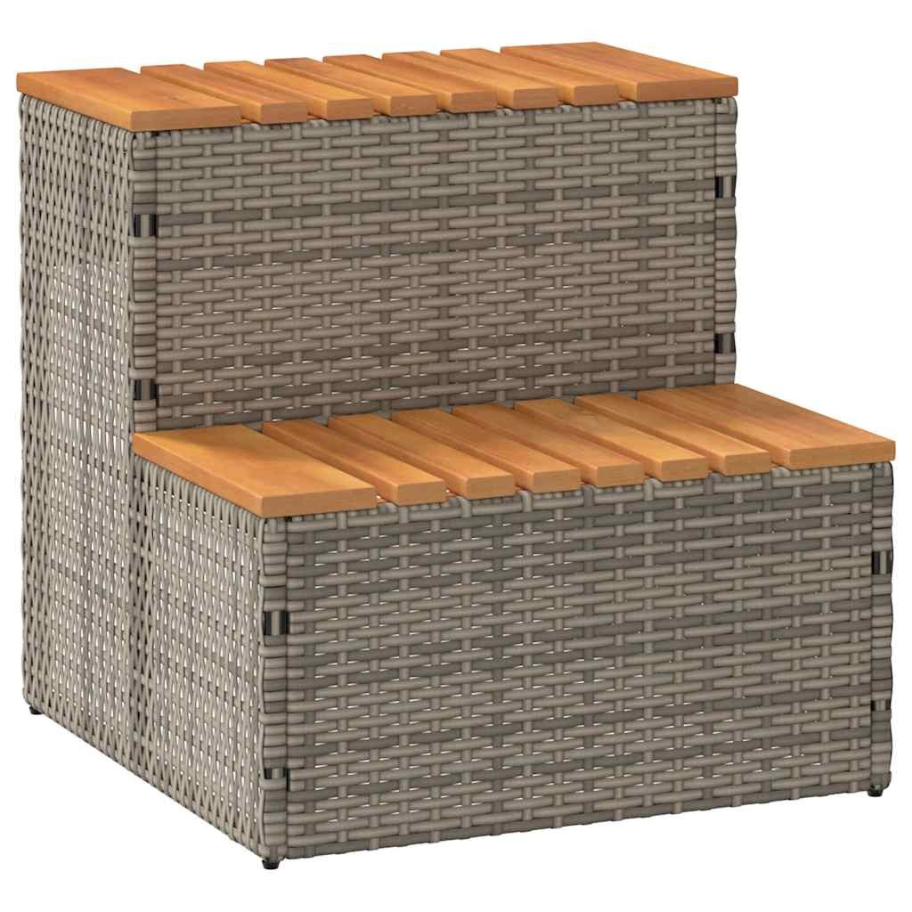 vidaXL Стъпало за джакузи сиво 50x50x505 cm Поли ратан масивна акация