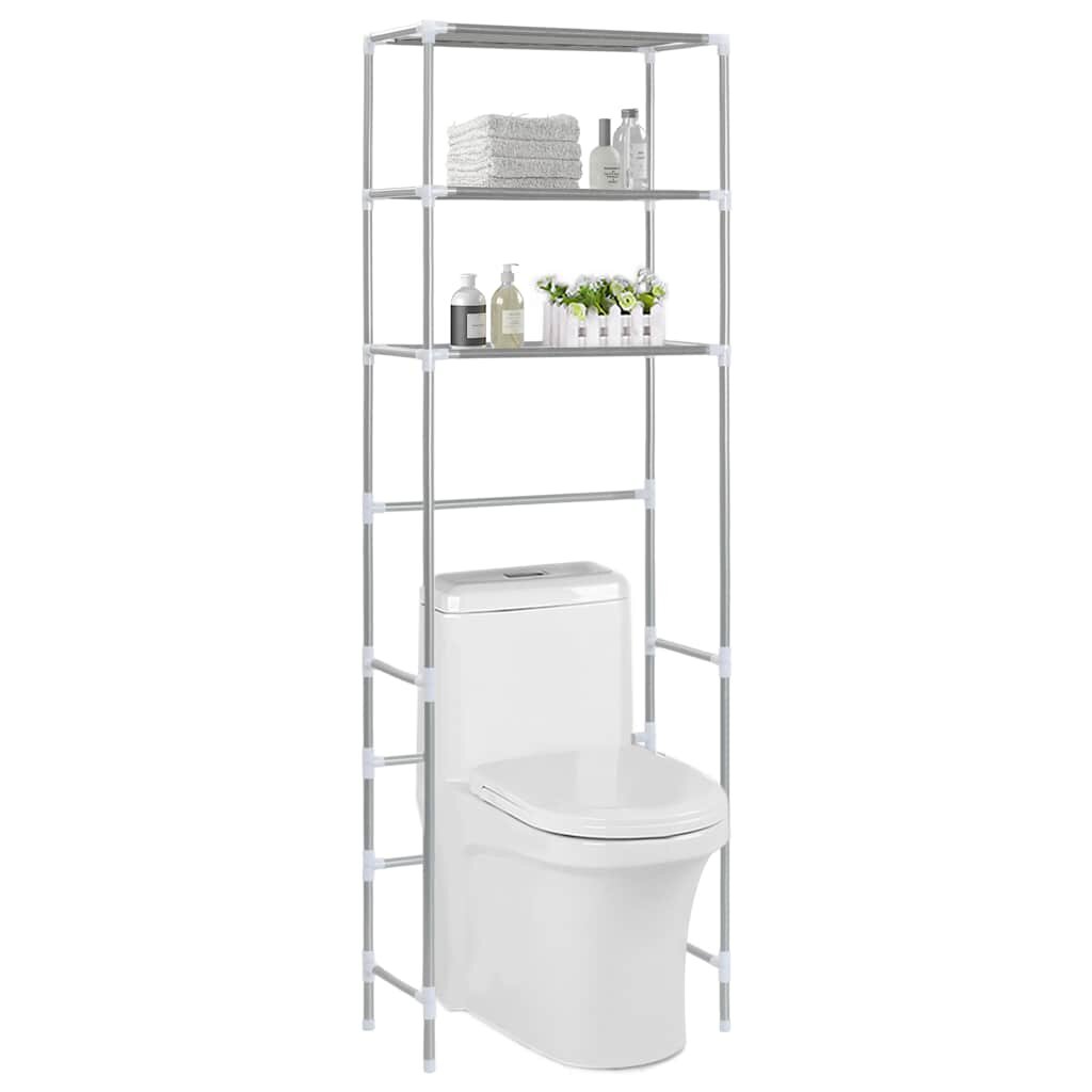 vidaXL Стелаж за съхранение над тоалетна 3 рафта сребрист 53x28x169 см