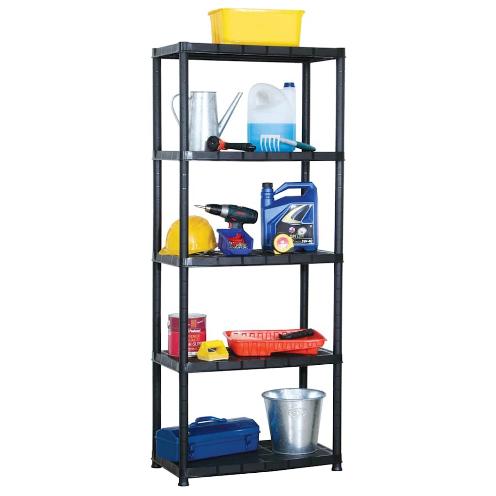 vidaXL Стелаж за съхранение с 5 рафта черен 71x38x170 см пластмаса