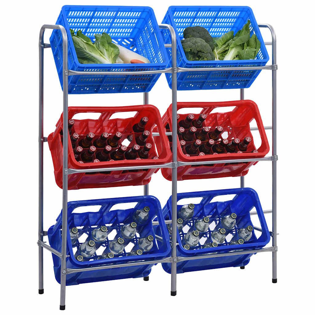 vidaXL Стелаж за съхранение за 6 щайги сребрист 96x33x116 см стомана
