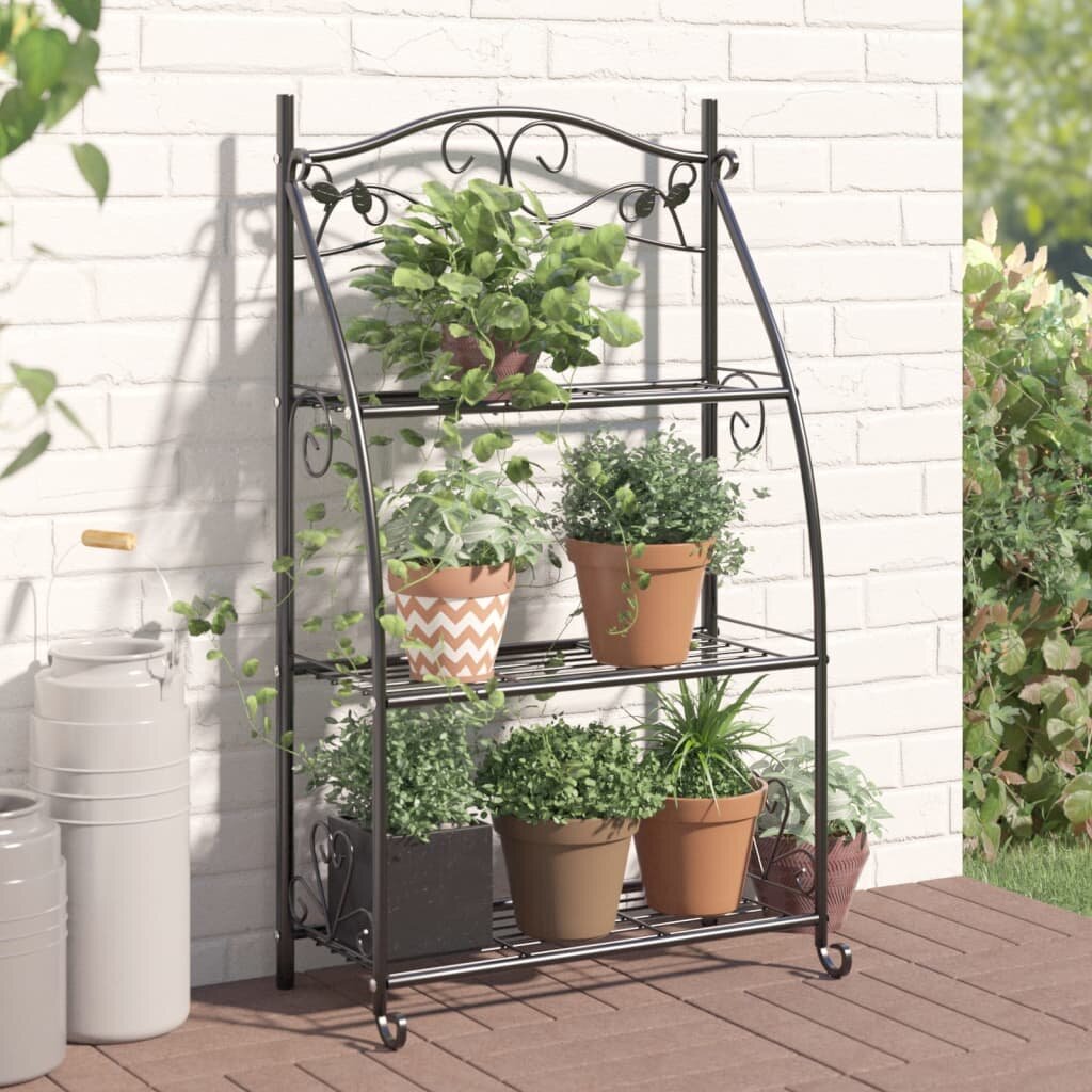 vidaXL Стелаж за цветя черен 56x30x96 см стомана