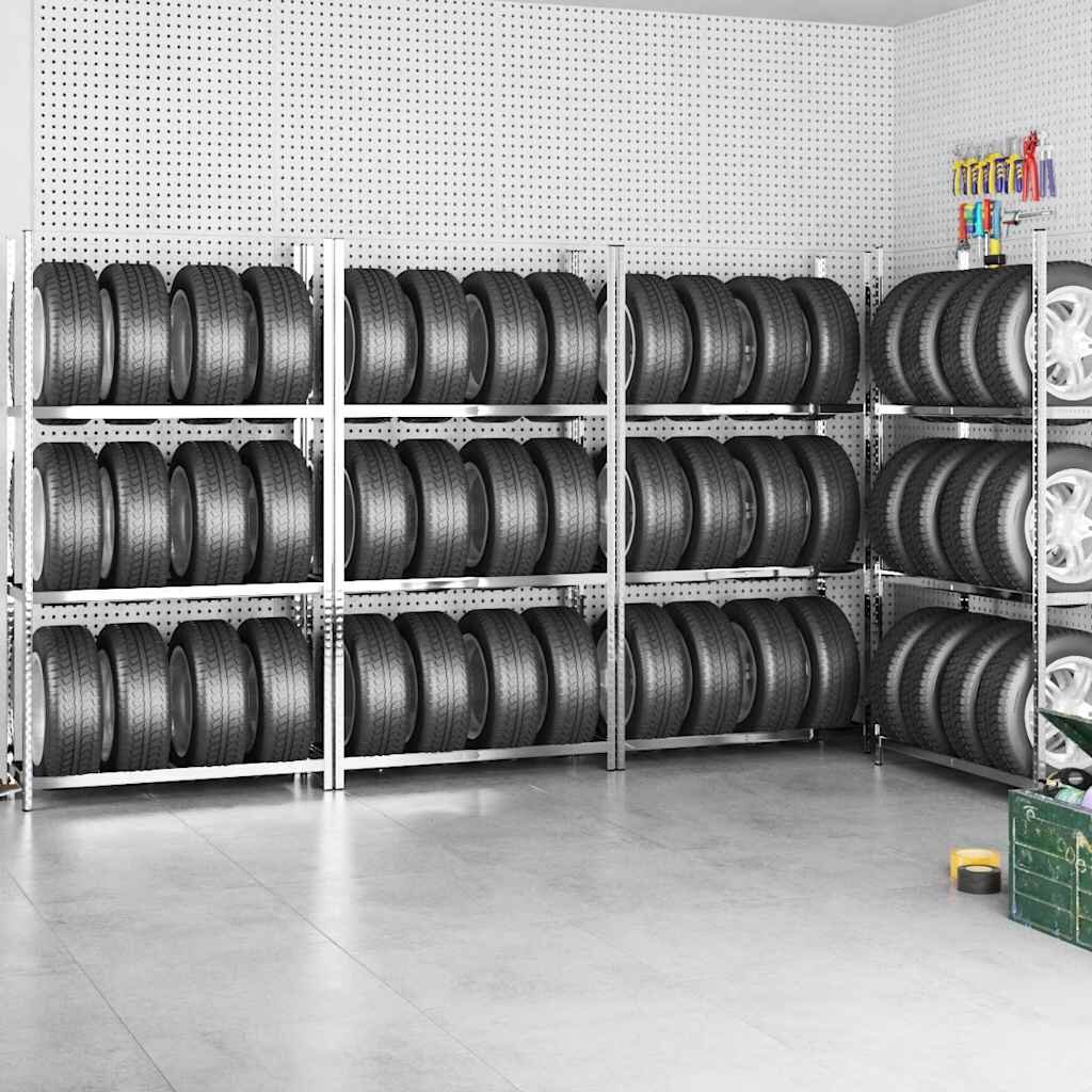 vidaXL Стелажи за гуми с 3 рафта 4 бр сребристи 110x40x200 см стомана