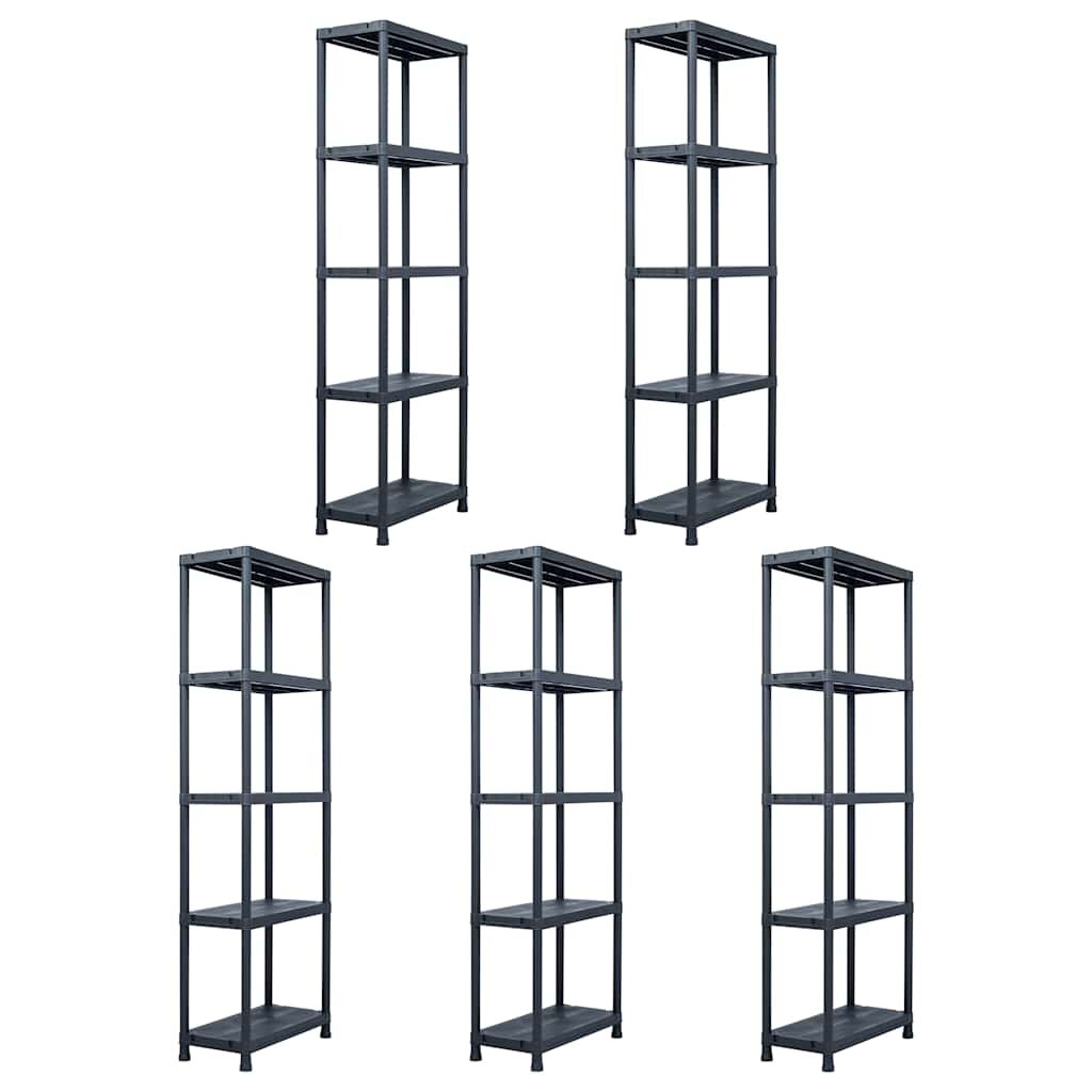 vidaXL Стелажи за съхранение 5 бр черни 125 кг 60x30x180 см пластмаса