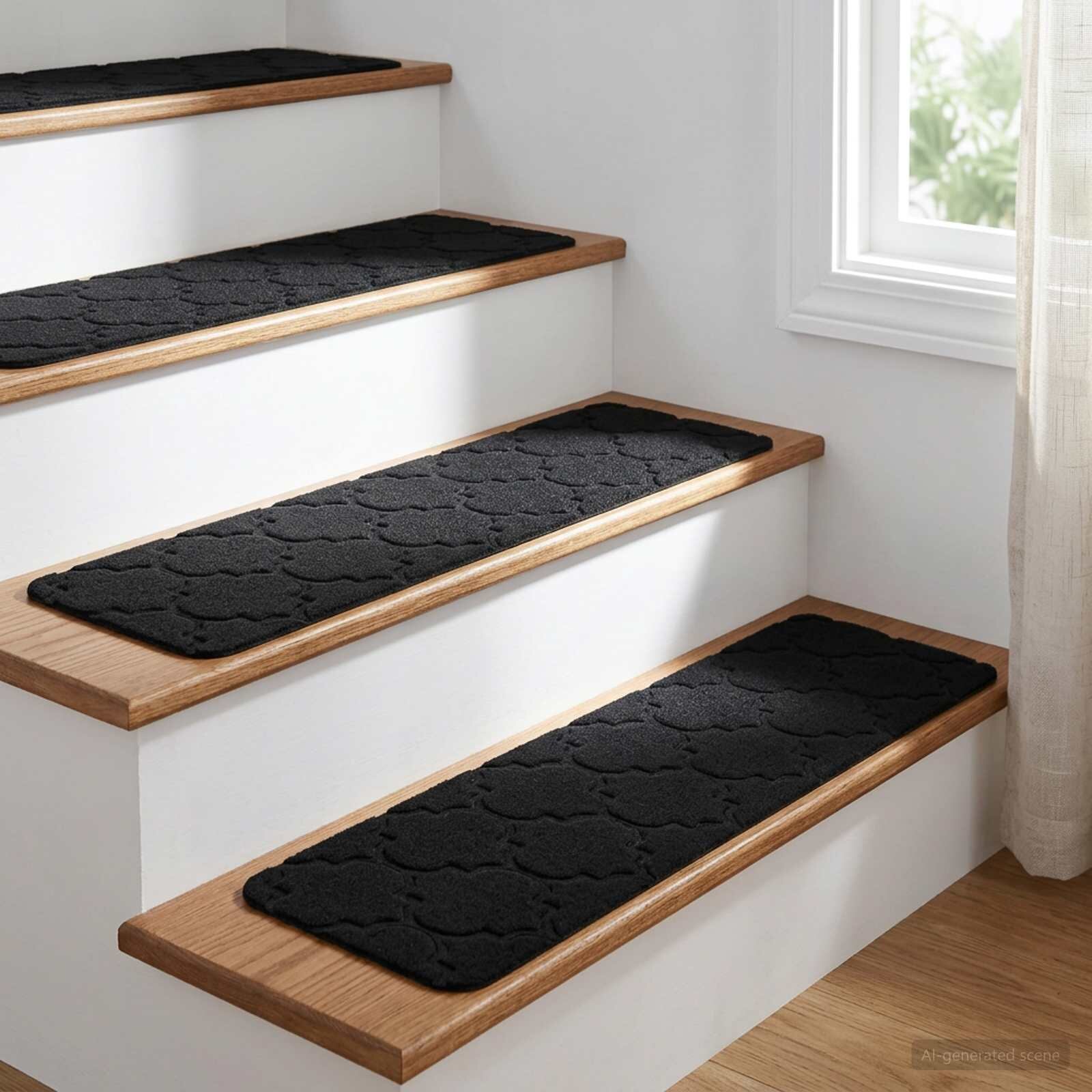 vidaXL Стелки за стълби 15 бр. 76 x 20 cm Черно Полиестер Правоъгълна
