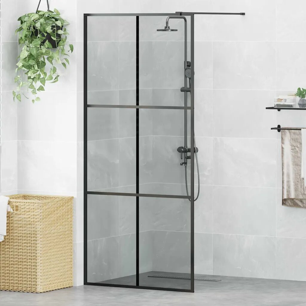 vidaXL Стена на душ с вход Черно 90 x 195 cm закалено стъкло
