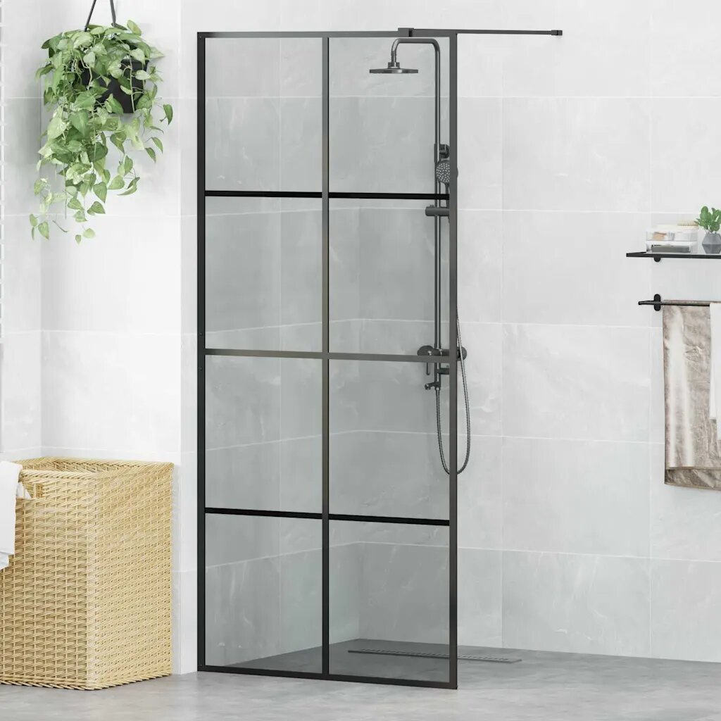vidaXL Стена на душ с вход Черно 90 x 195 cm закалено стъкло