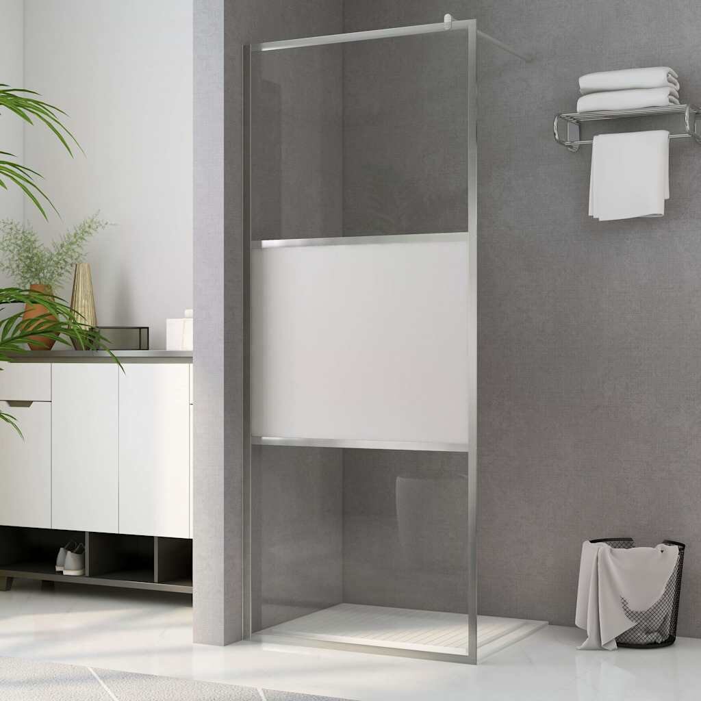 vidaXL Стена за душ с матирано в средата ESG стъкло 115x195 см