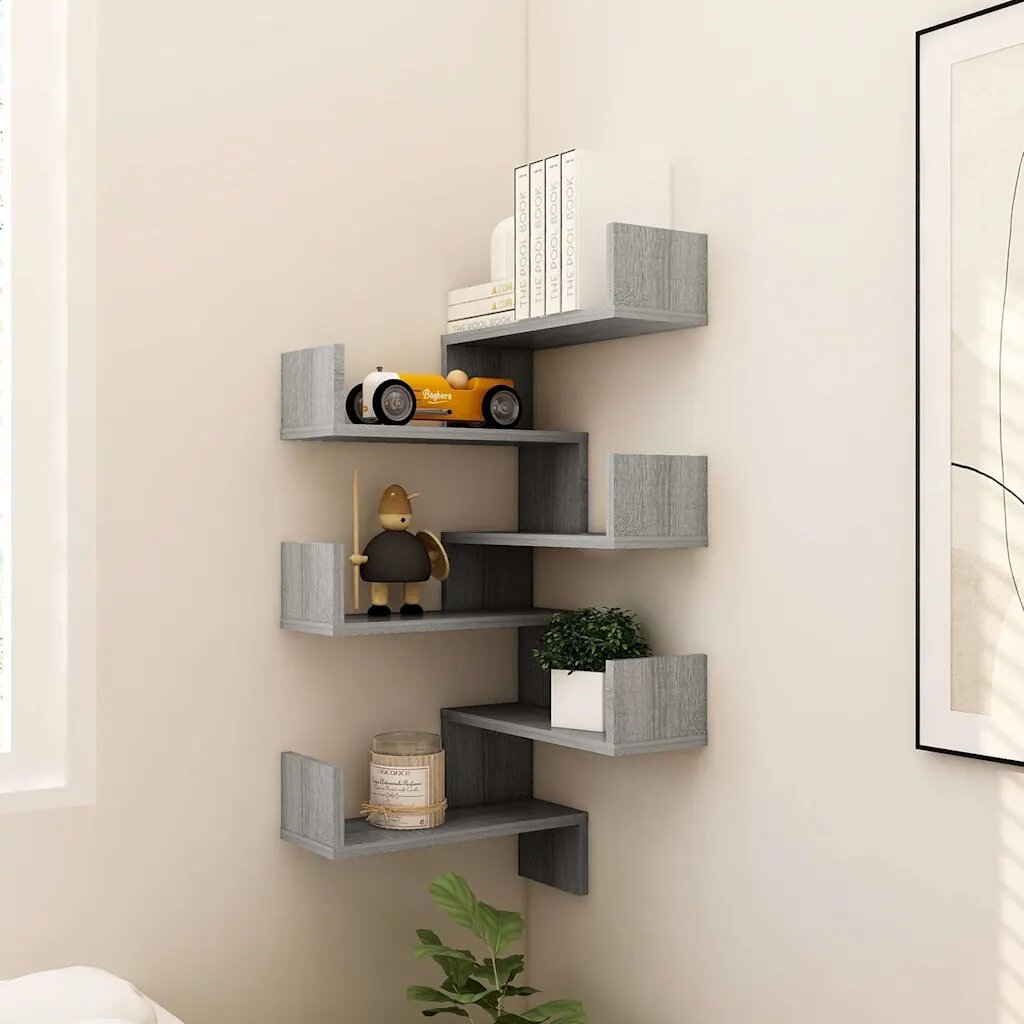 vidaXL Стенен ъглов рафт 2 бр сив сонома 40x40x50 см инженерно дърво