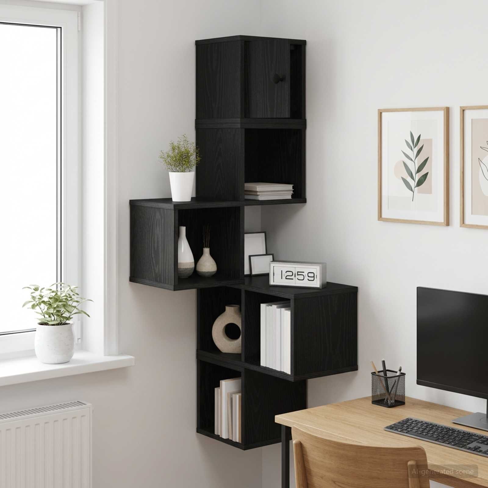 vidaXL Стенен ъглов рафт Черен дъб 48 x 48 x 120 см