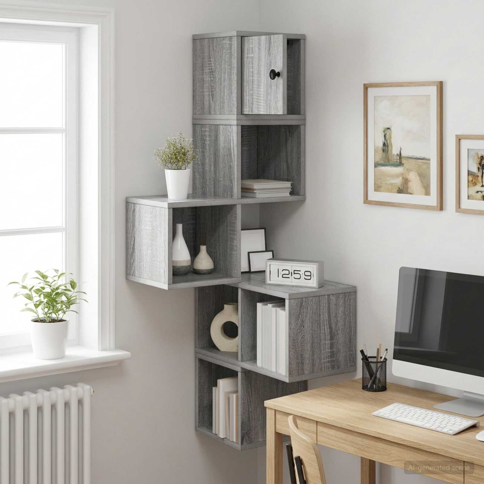 vidaXL Стенен ъглов рафт Сив Сонома 48 x 48 x 120 см