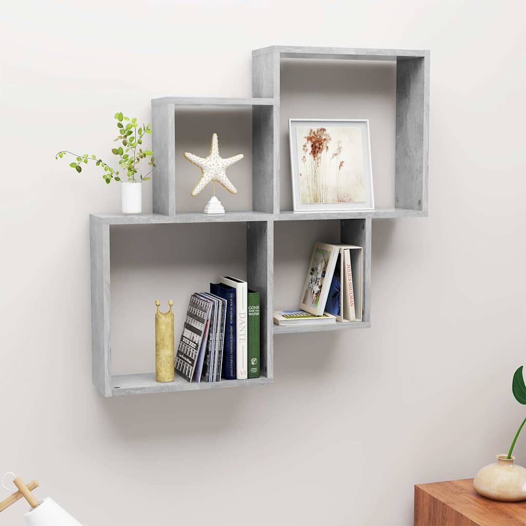 vidaXL Стенен кубичен рафт бетонно сив 80x15x785см инженерно дърво