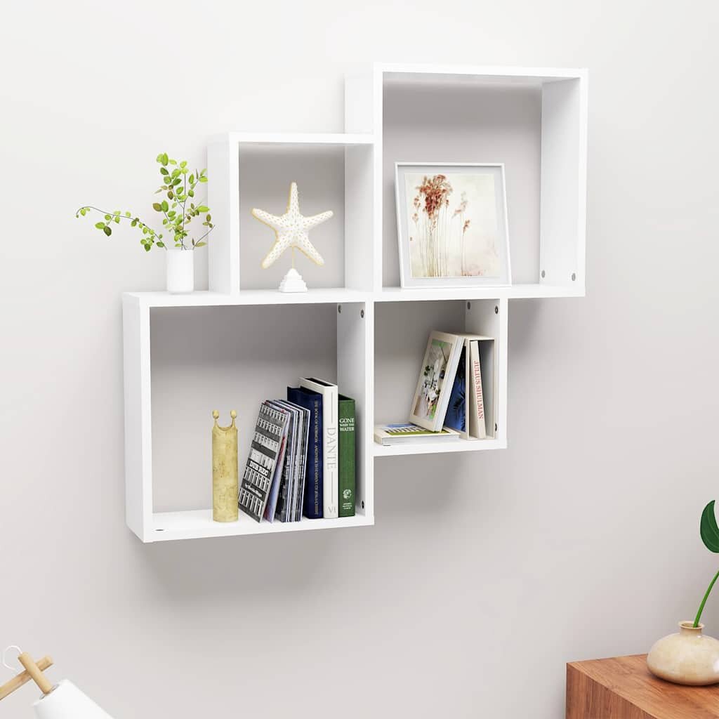 vidaXL Стенен кубичен рафт бял 80x15x785 см инженерно дърво