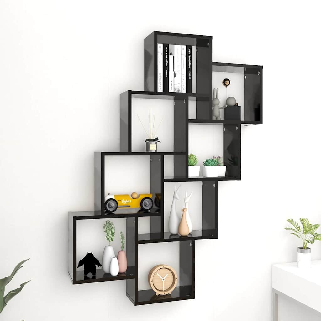 vidaXL Стенен кубичен рафт черен 90x15x119 см инженерно дърво