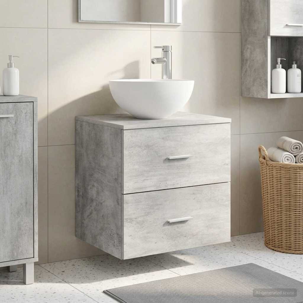 vidaXL Стенен мивка с шкаф Бетонно сиво 495 x 35 x 63 см