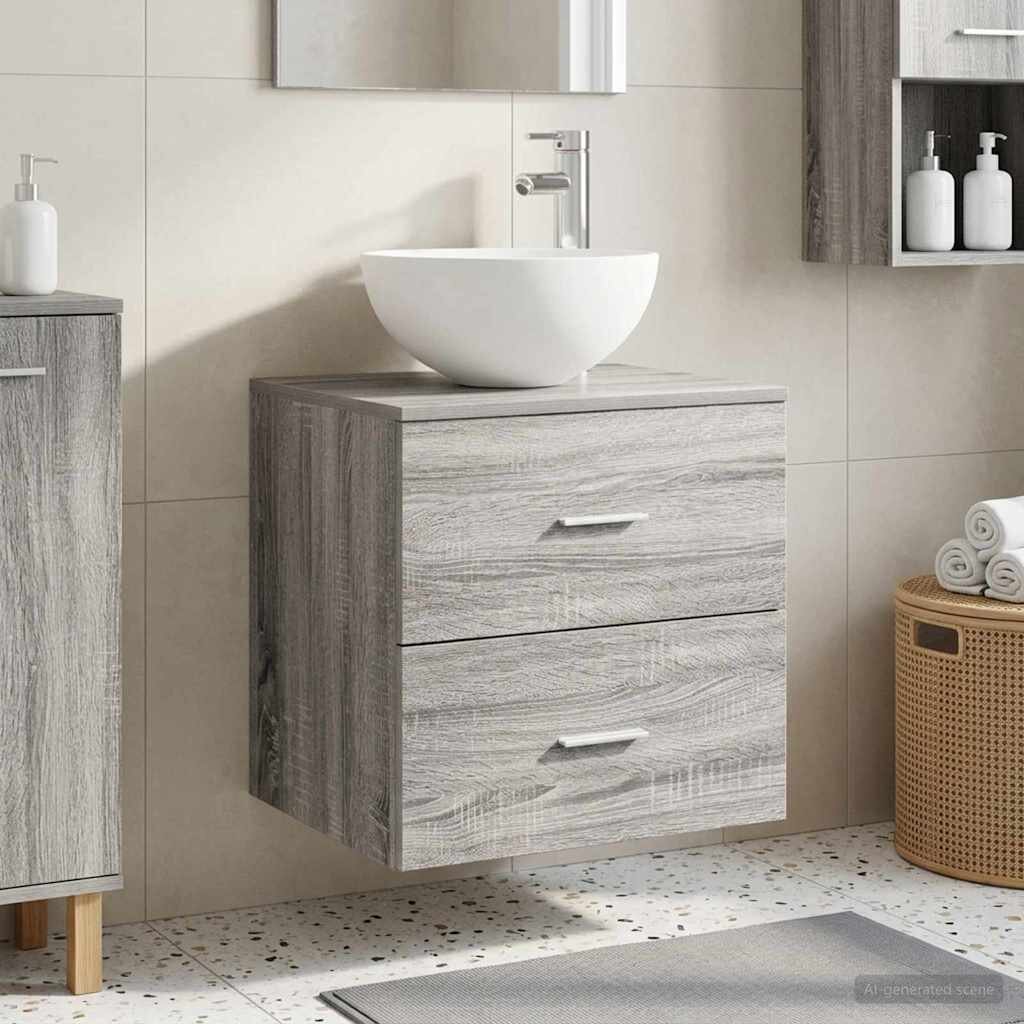 vidaXL Стенен мивка с шкаф Сив Сонома 495 x 35 x 63 см