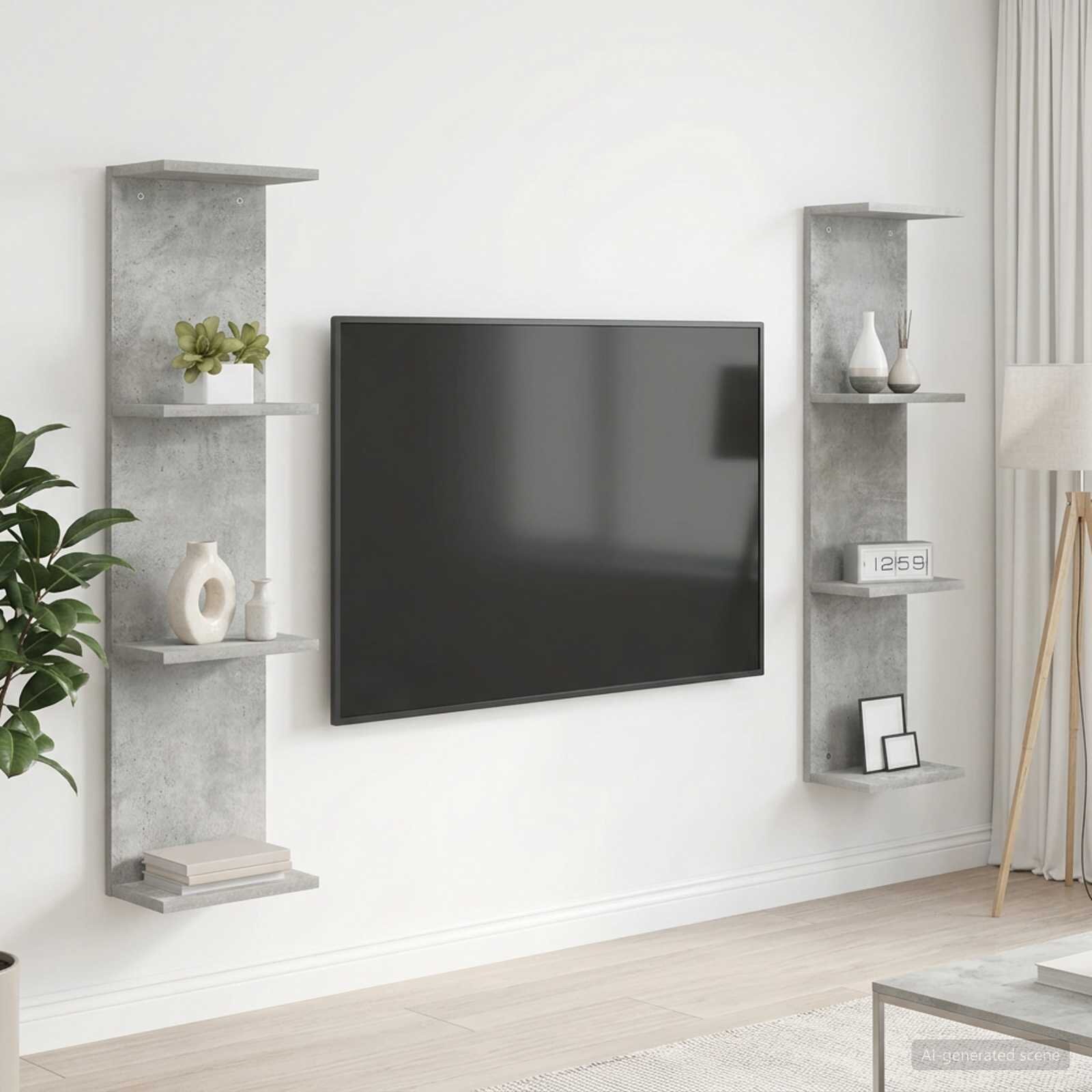 vidaXL Стенен рафт 2 бр. Бетонно сиво 25 x 15 x 100 см