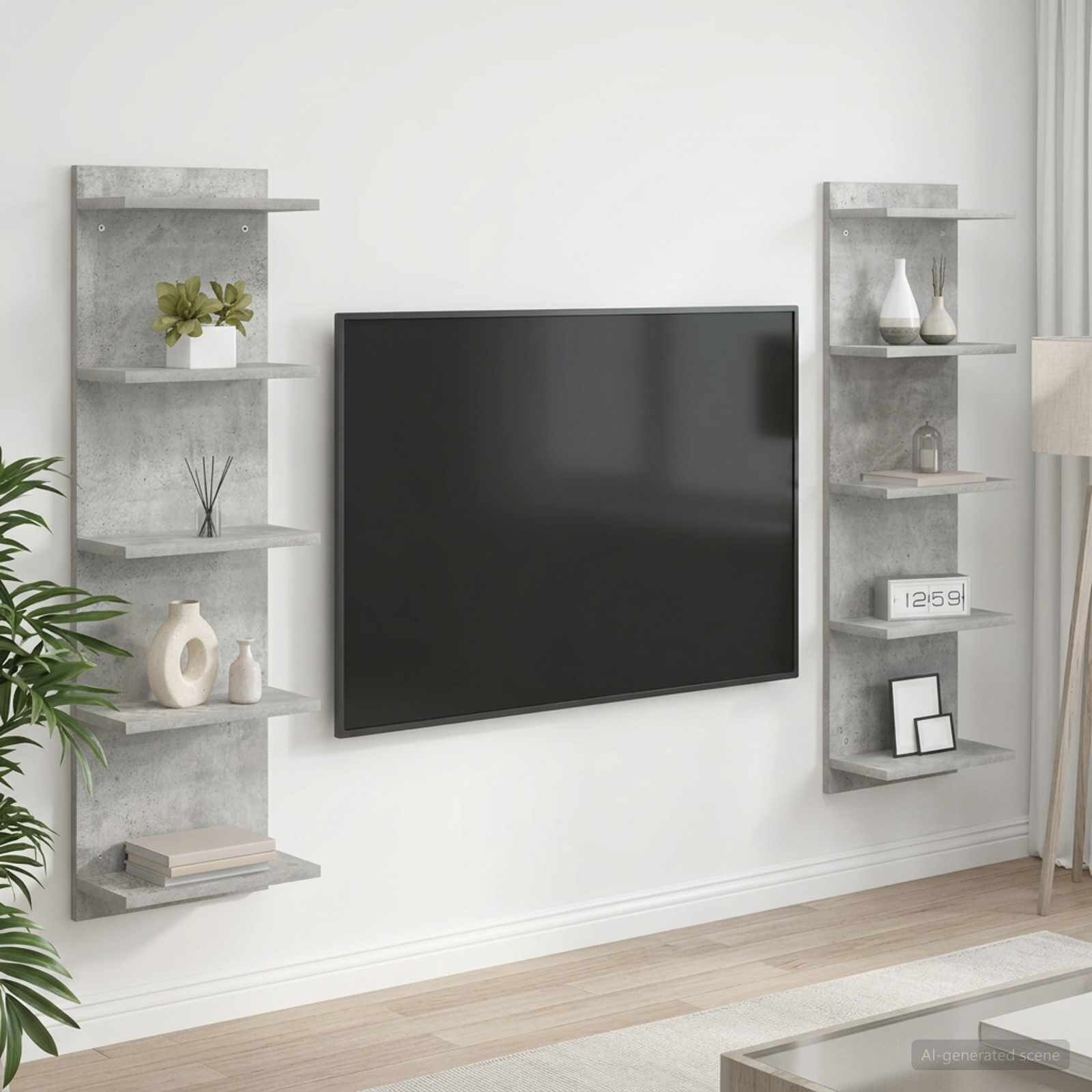 vidaXL Стенен рафт 2 бр. Бетонно сиво 30 x 15 x 100 см