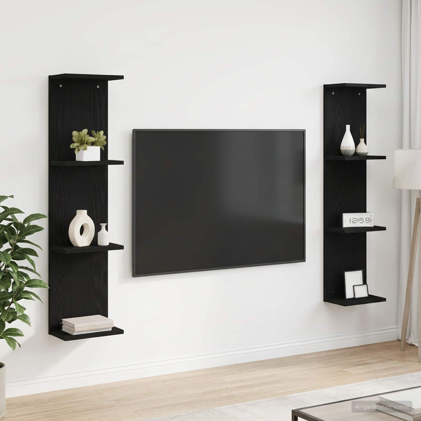 vidaXL Стенен рафт 2 бр. Черен дъб 25 x 15 x 100 см