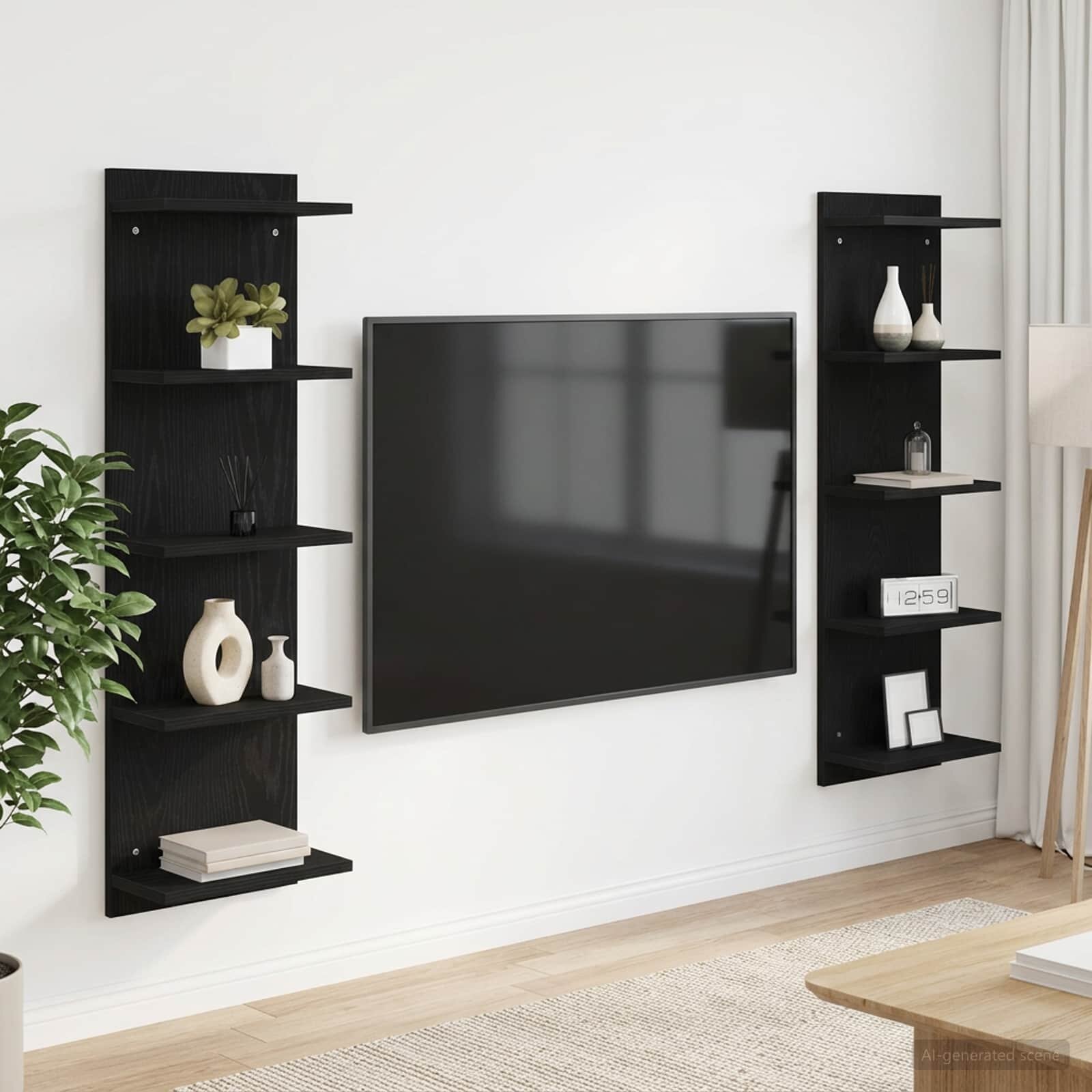 vidaXL Стенен рафт 2 бр. Черен дъб 30 x 15 x 100 см